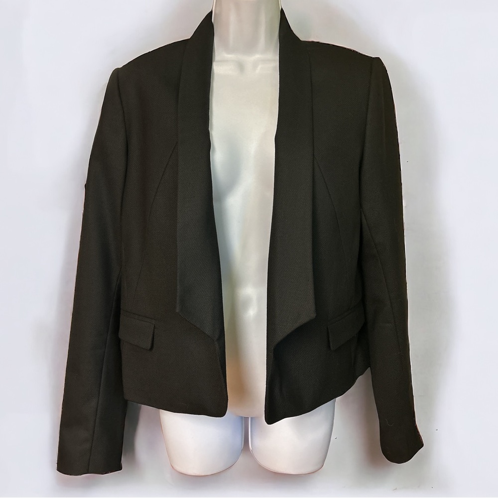 KOOKAÏ Black Dark Brown Wool Blend Cropped Open Front Blazer Jacket EU 40
